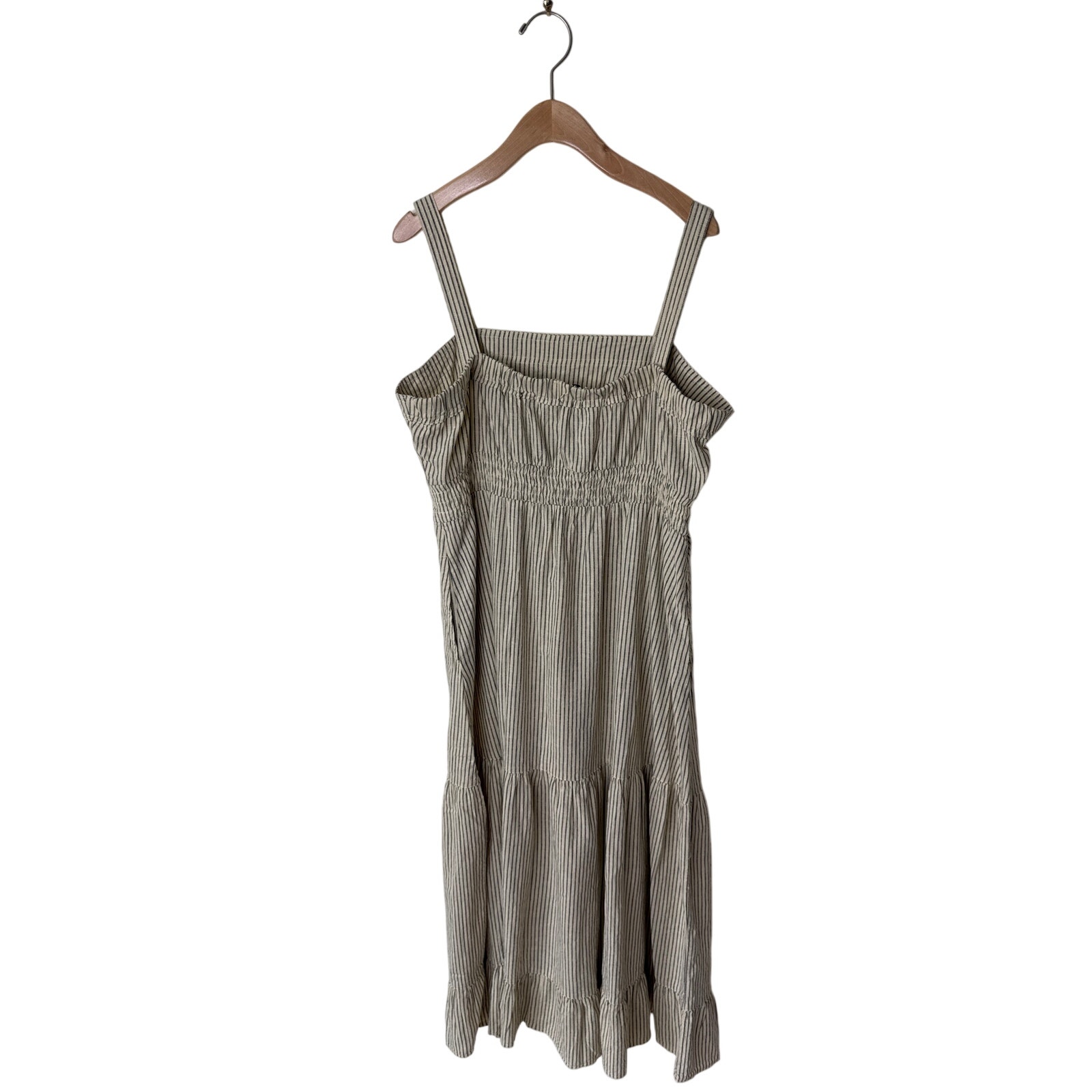 Toad & Co Taj Hemp Tiered Midi Dress Barley Railroad Stripe Size Large Nwt — image 6 of 7